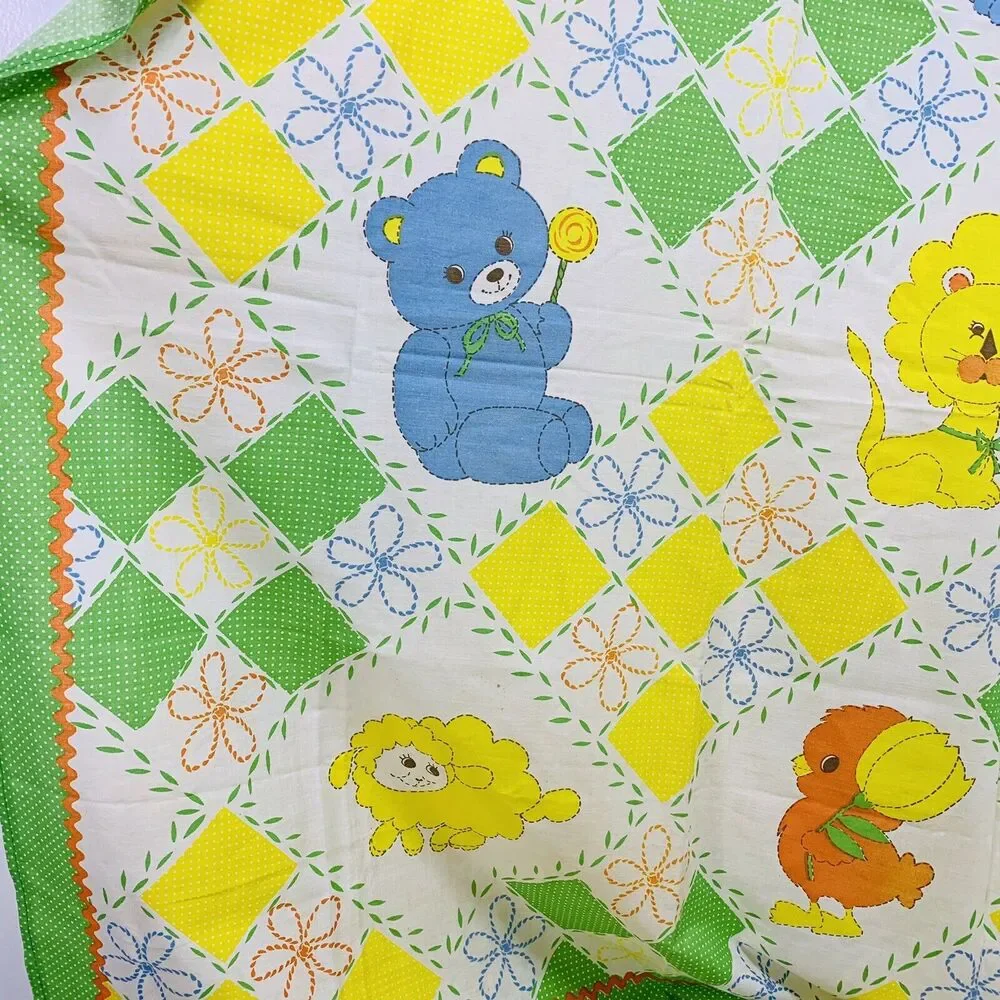 Vtg Gingham Baby Quilt That's Our Baby Curtains Valances Patchwork Baby Animals